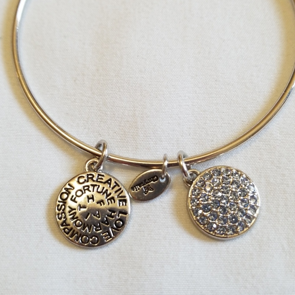 Chrysalis Silver Purple Rhinestone CREATIVE COMPASSION Bangle Bracelet